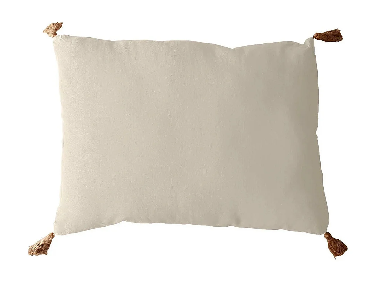 Coussin Déco Uni à Pompons "Panama" 50x70cm Écru