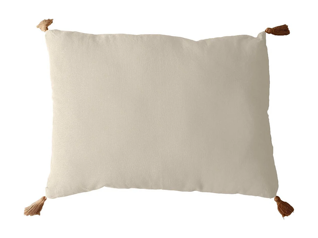 Coussin Déco Uni à Pompons "Panama" 50x70cm Écru