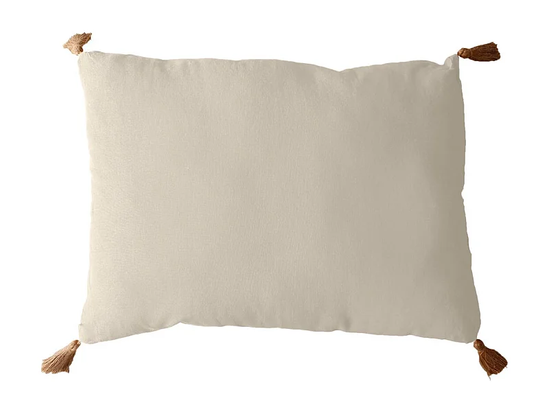 Coussin Déco Uni à Pompons "Panama" 50x70cm Écru