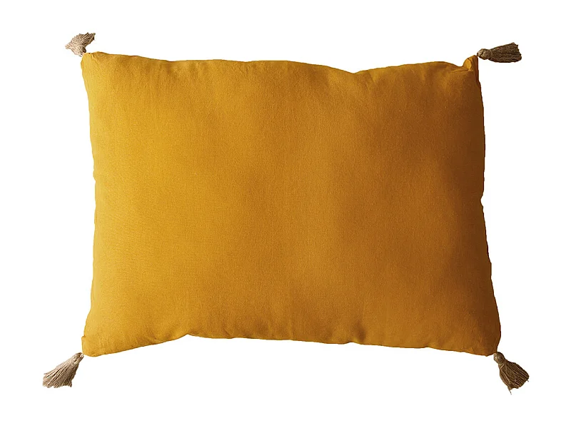 Coussin Déco Uni à Pompons "Panama" 50x70cm Moutarde