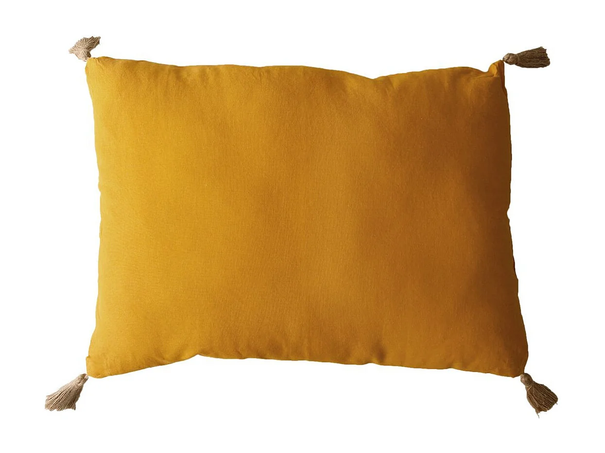 Coussin Déco Uni à Pompons "Panama" 50x70cm Moutarde