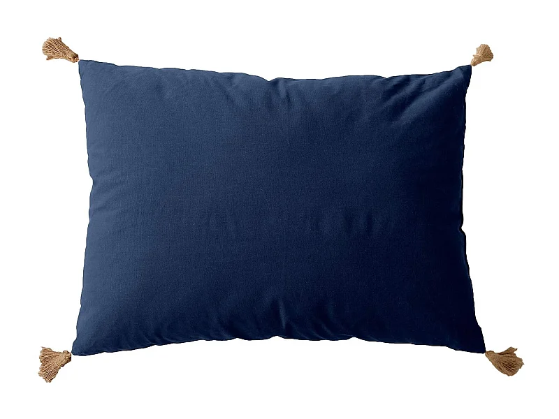 Coussin Déco Uni à Pompons "Panama" 50x70cm Bleu Marine
