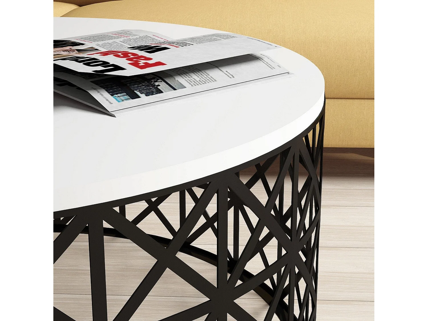 Mesa de Centro Moderna Selin Metal Ferforje em Branco e Preto