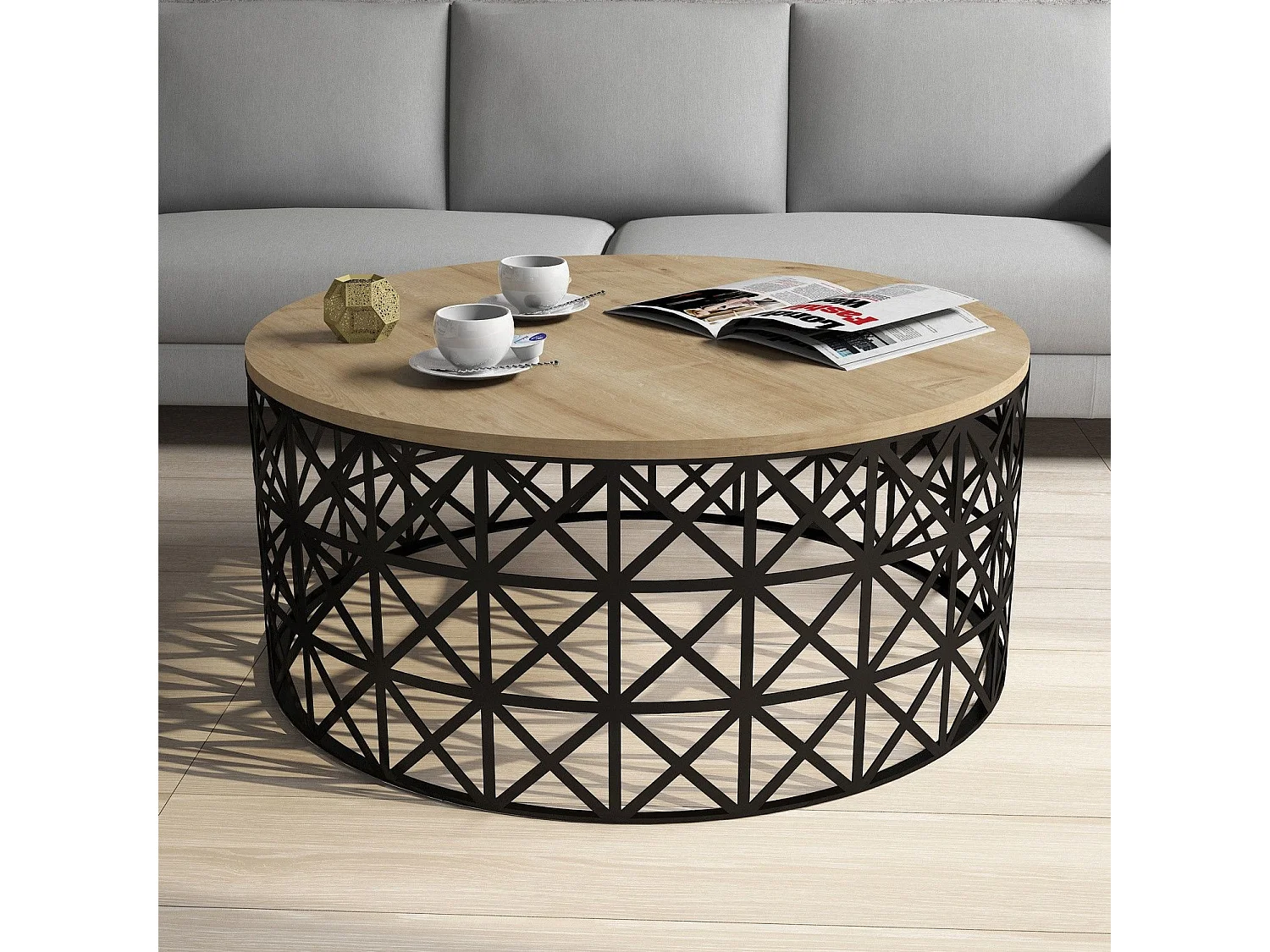 Mesa de Centro Selin Metal Ferforje em Carvalho: Elegância Moderna para sua Sala