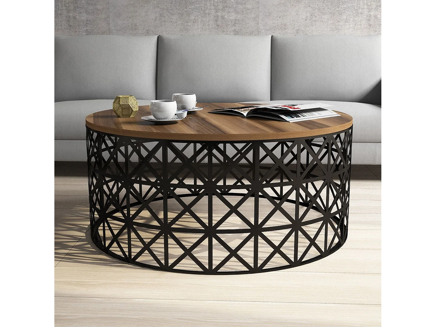 Mesa de Centro Selin em Metal Forjado - Elegância e Funcionalidade em Nogueira