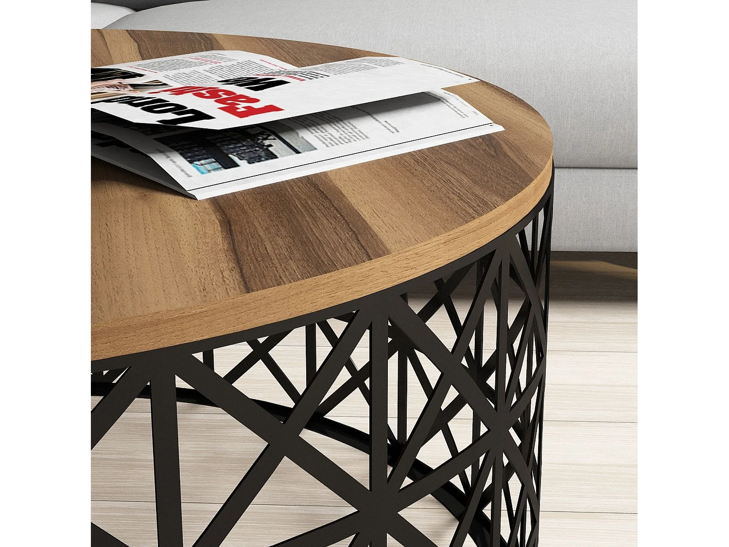 Mesa de Centro Selin em Metal Forjado - Elegância e Funcionalidade em Nogueira