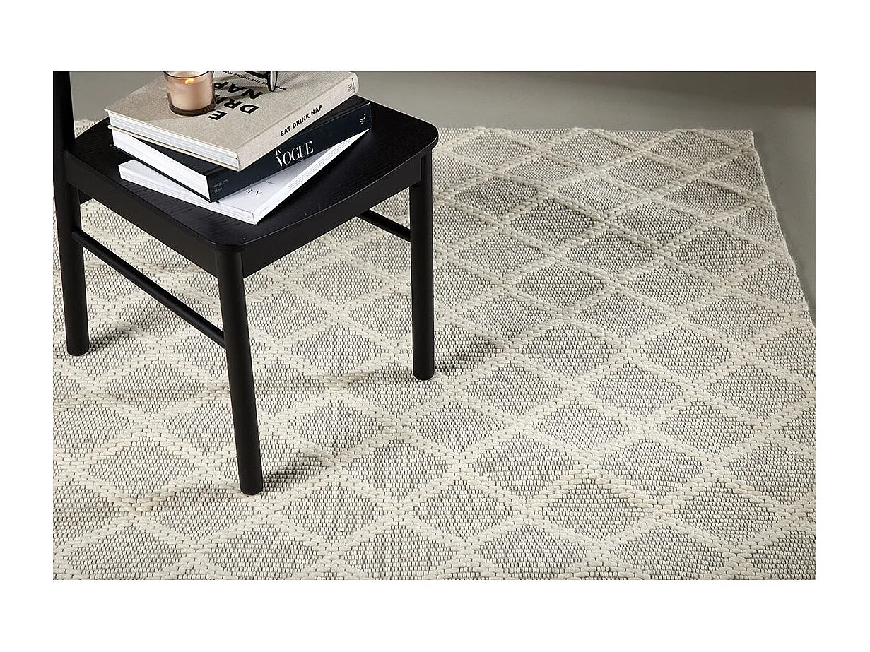Tapis Déco en Laine "Cloudy" 160x230cm Blanc Cassé