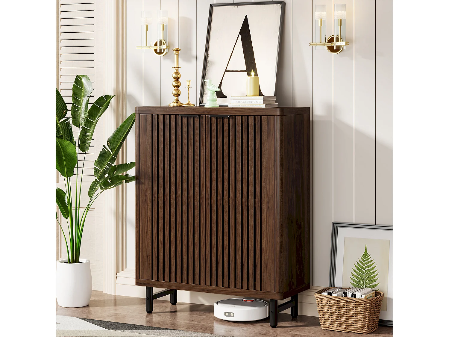 Scarpiera retrò a 6 ripiani, 24 paia di scarpe con ante, ripiani regolabili