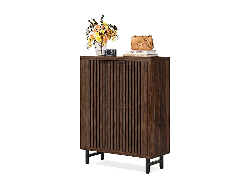 Scarpiera retrò a 6 ripiani, 24 paia di scarpe con ante, ripiani regolabili