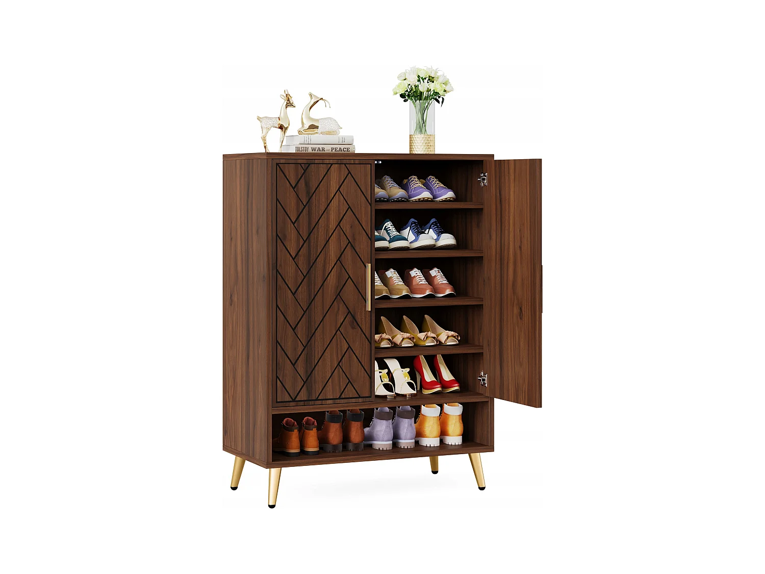Meuble Chaussures avec 2 Portes, 6 étages Meuble de Rangement à Chaussures, Séparateurs Réglables, pour Entrée,Salon, Marron