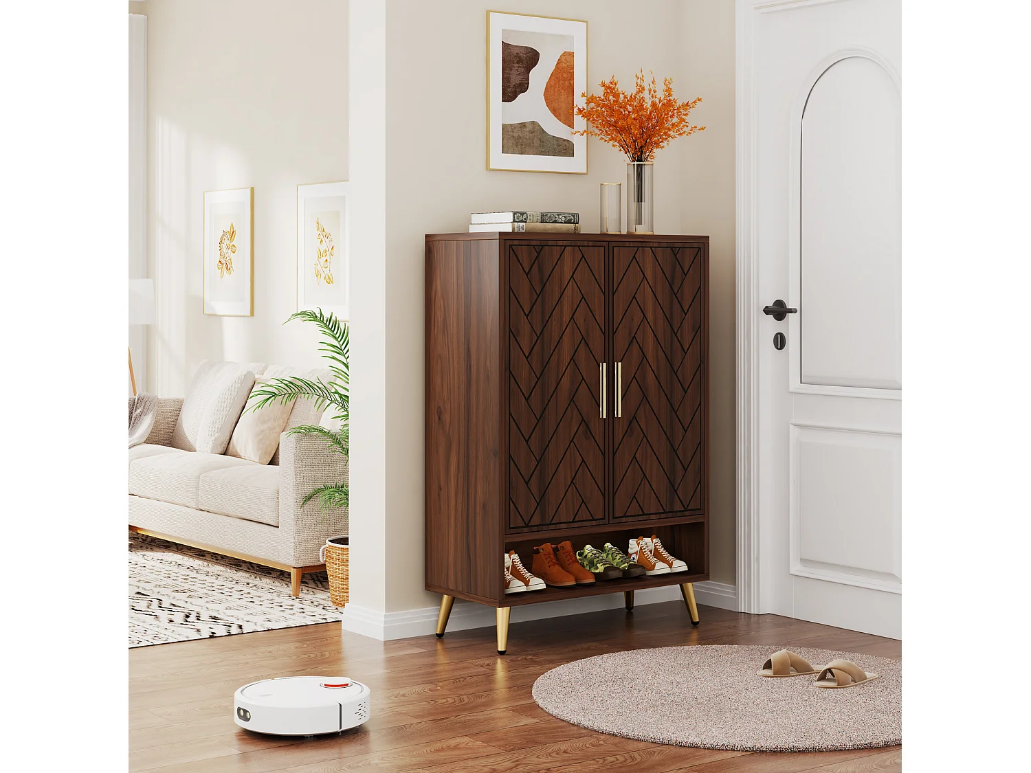 Meuble Chaussures avec 2 Portes, 6 étages Meuble de Rangement à Chaussures, Séparateurs Réglables, pour Entrée,Salon, Marron