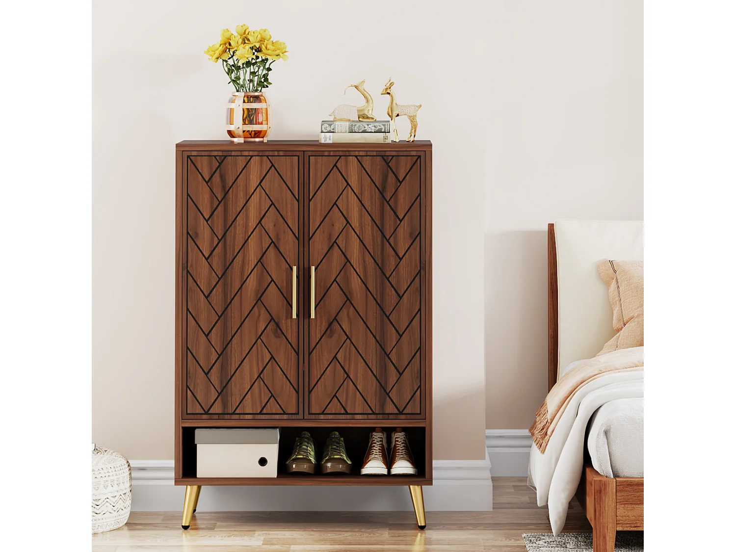 Meuble Chaussures avec 2 Portes, 6 étages Meuble de Rangement à Chaussures, Séparateurs Réglables, pour Entrée,Salon, Marron