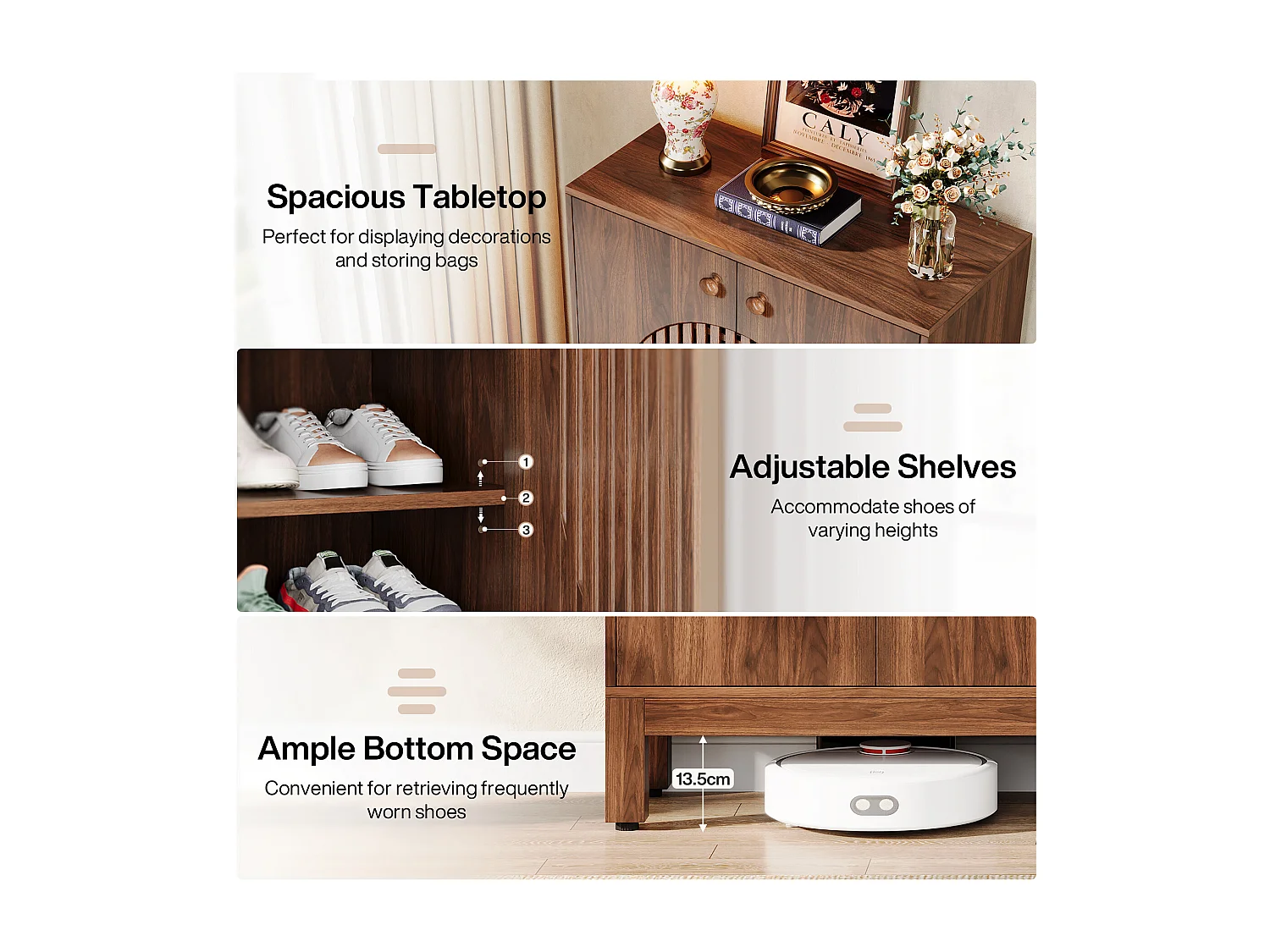 Meuble à Chaussures à 5 Niveaux avec Portes Rondes à persiennes, avec étagères réglables