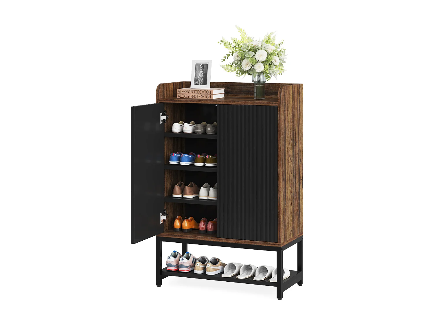 Meuble de rangement à chaussures à 5 niveaux - Pour 15 à 20 paires de chaussures - Noir et marron