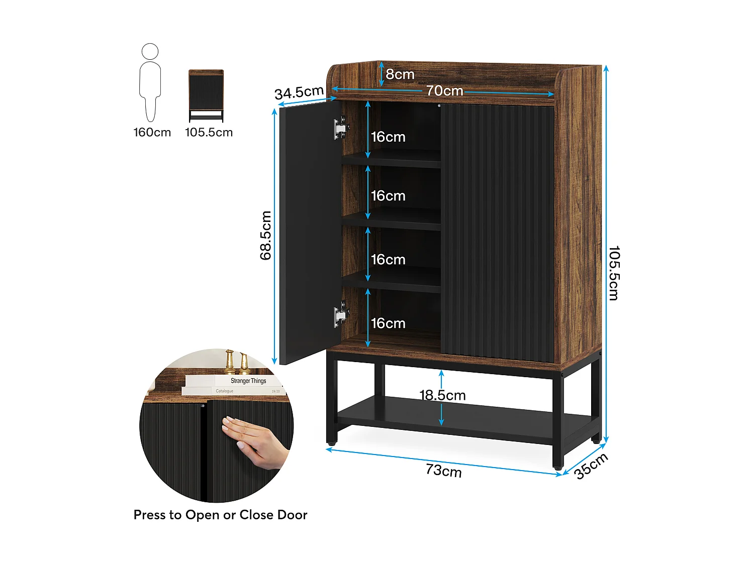 Meuble de rangement à chaussures à 5 niveaux - Pour 15 à 20 paires de chaussures - Noir et marron
