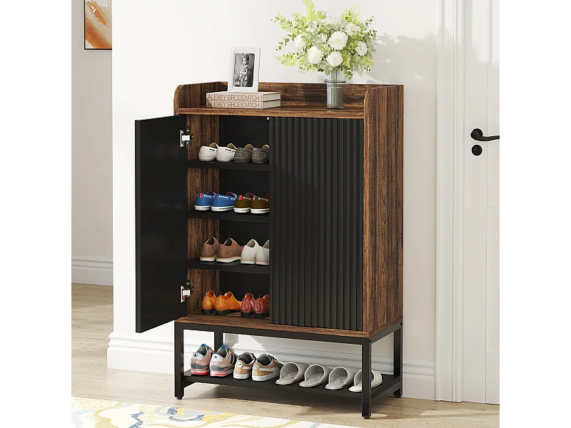 Móvel de armazenamento para sapatos com 5 níveis - Para 15 a 20 pares de sapatos - Preto e marrom