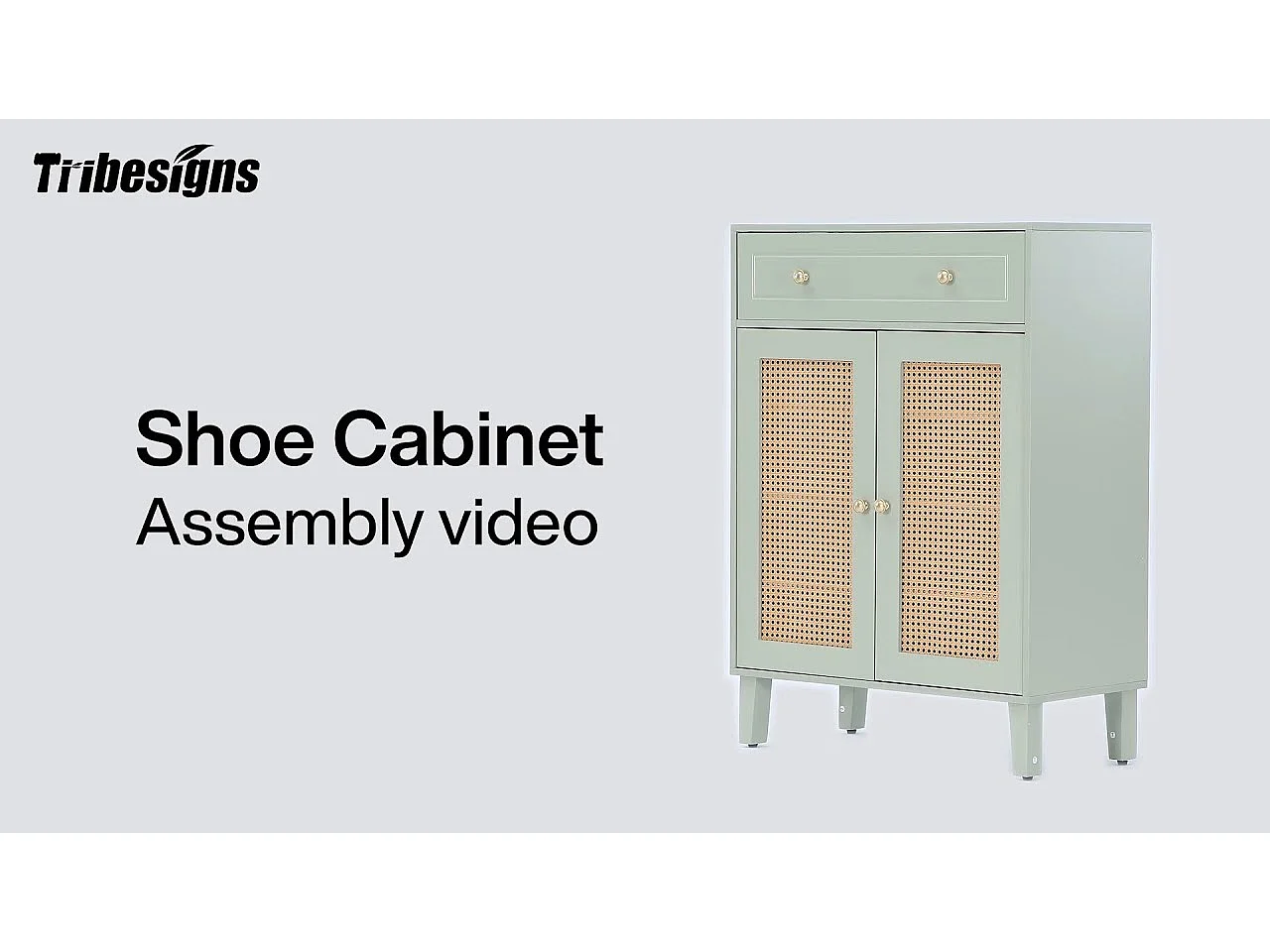 Meuble à chaussures moderne avec portes et tiroir, armoire à chaussures en rotin vert menthe avec étagère réglable