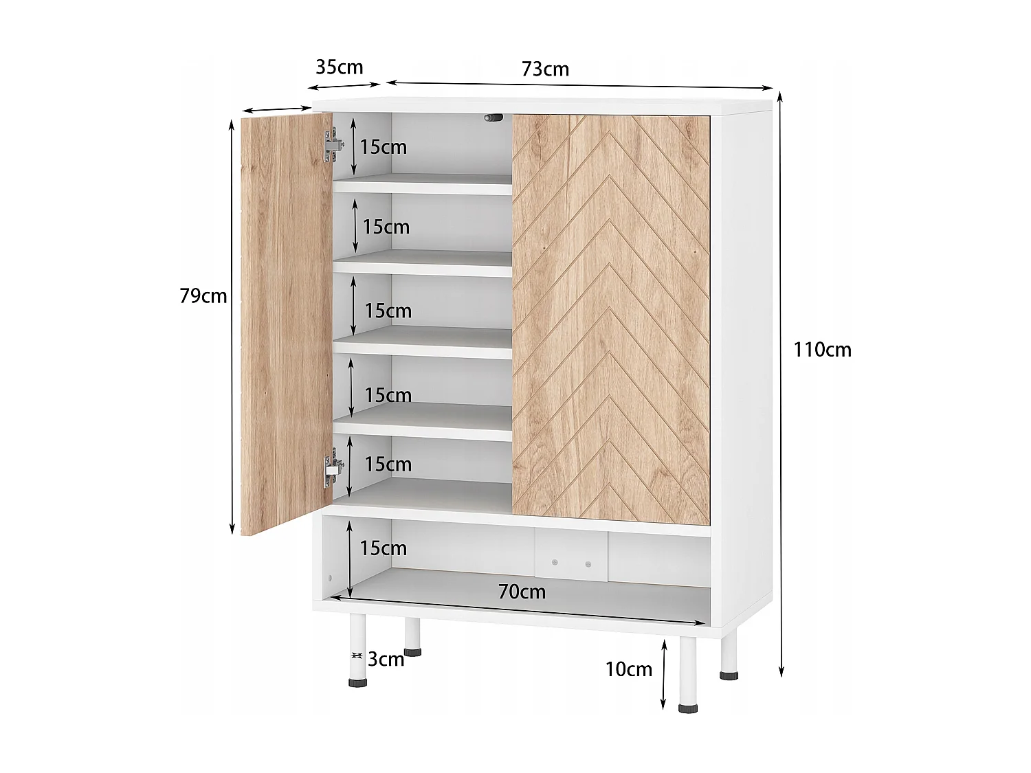 Groot schoenenrek met 6 niveaus voor de entree - wit en bruin