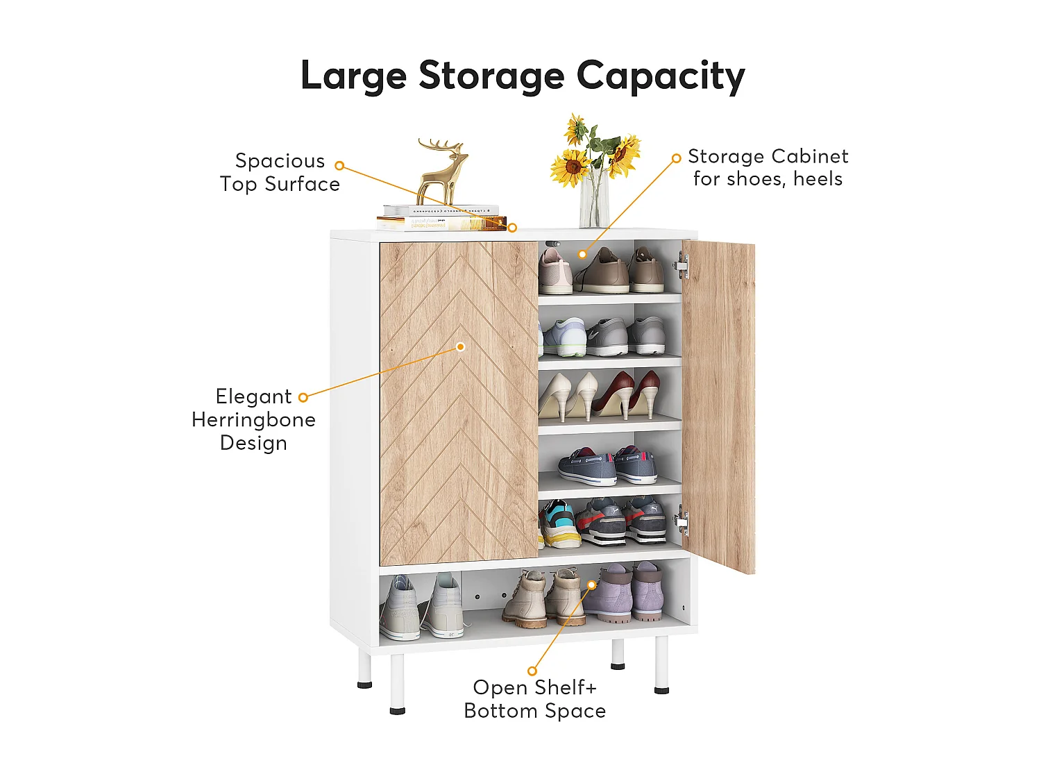 Groot schoenenrek met 6 niveaus voor de entree - wit en bruin