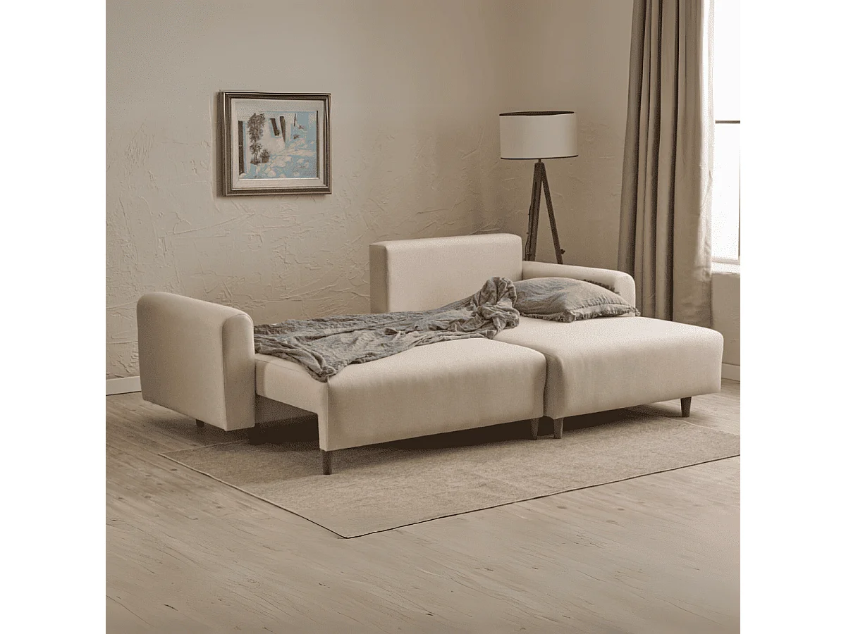 Canapé d'angle convertible méridienne à droite en tissu L246 cm - MANE