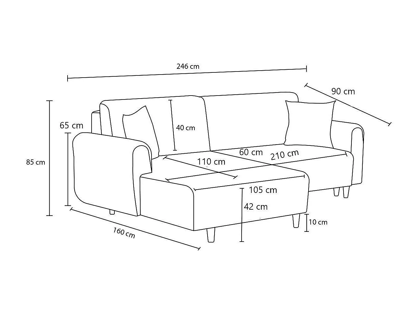 Canapé d'angle convertible méridienne à droite en tissu L246 cm - MANE