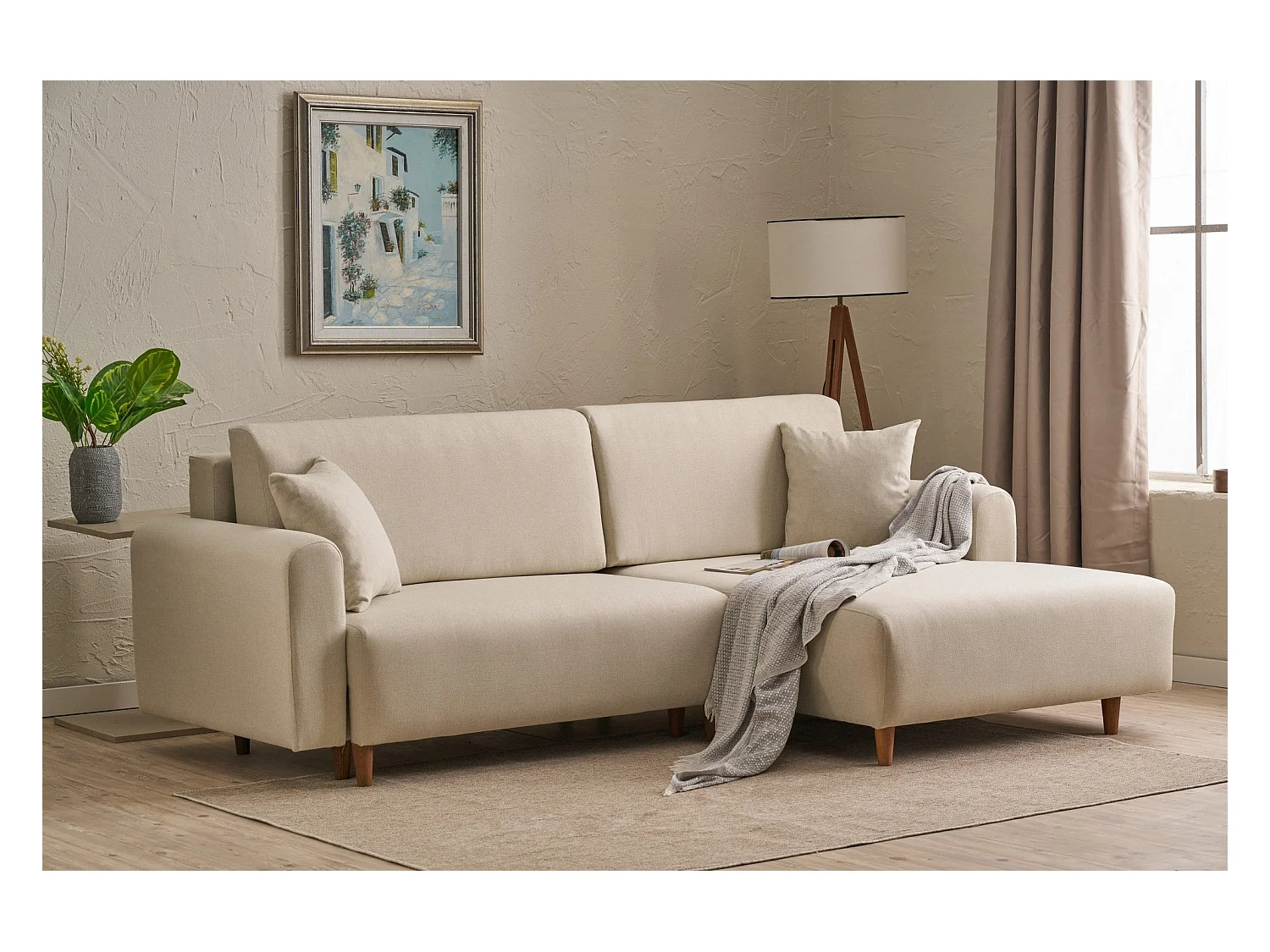 Canapé d'angle convertible méridienne à droite en tissu L246 cm - MANE