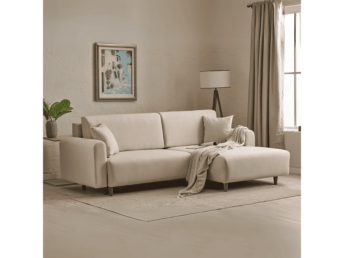 Canapé d'angle convertible méridienne à droite en tissu L246 cm - MANE