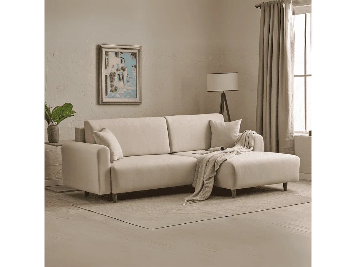 Sofá-Cama de Canto Luxuoso em Creme - Conforto e Estilo para Sua Sala de Estar