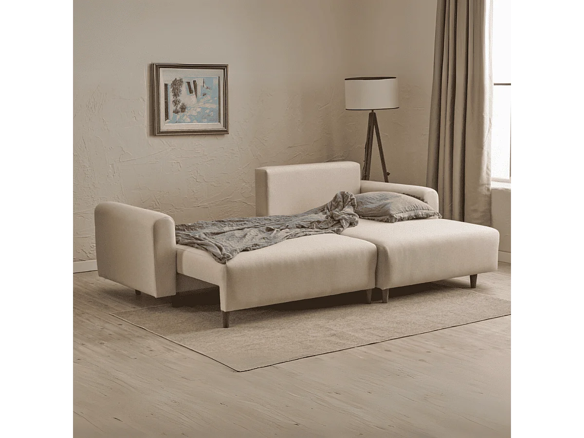 Sofá-Cama de Canto Luxuoso em Creme - Conforto e Estilo para Sua Sala de Estar