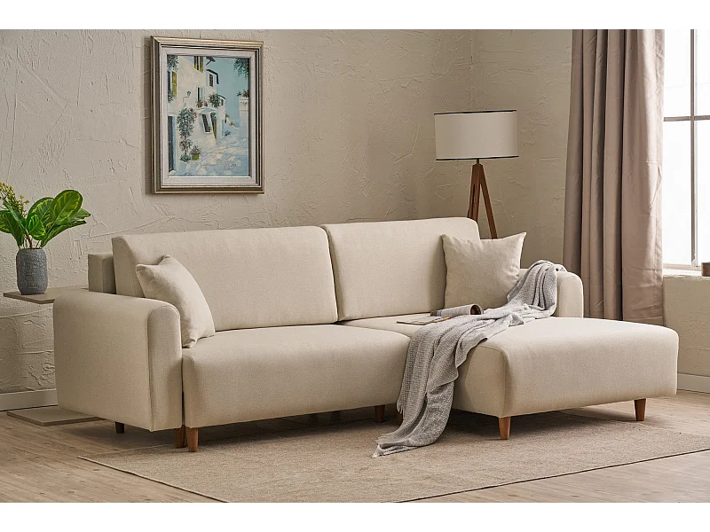 Sofá-Cama de Canto Luxuoso em Creme - Conforto e Estilo para Sua Sala de Estar