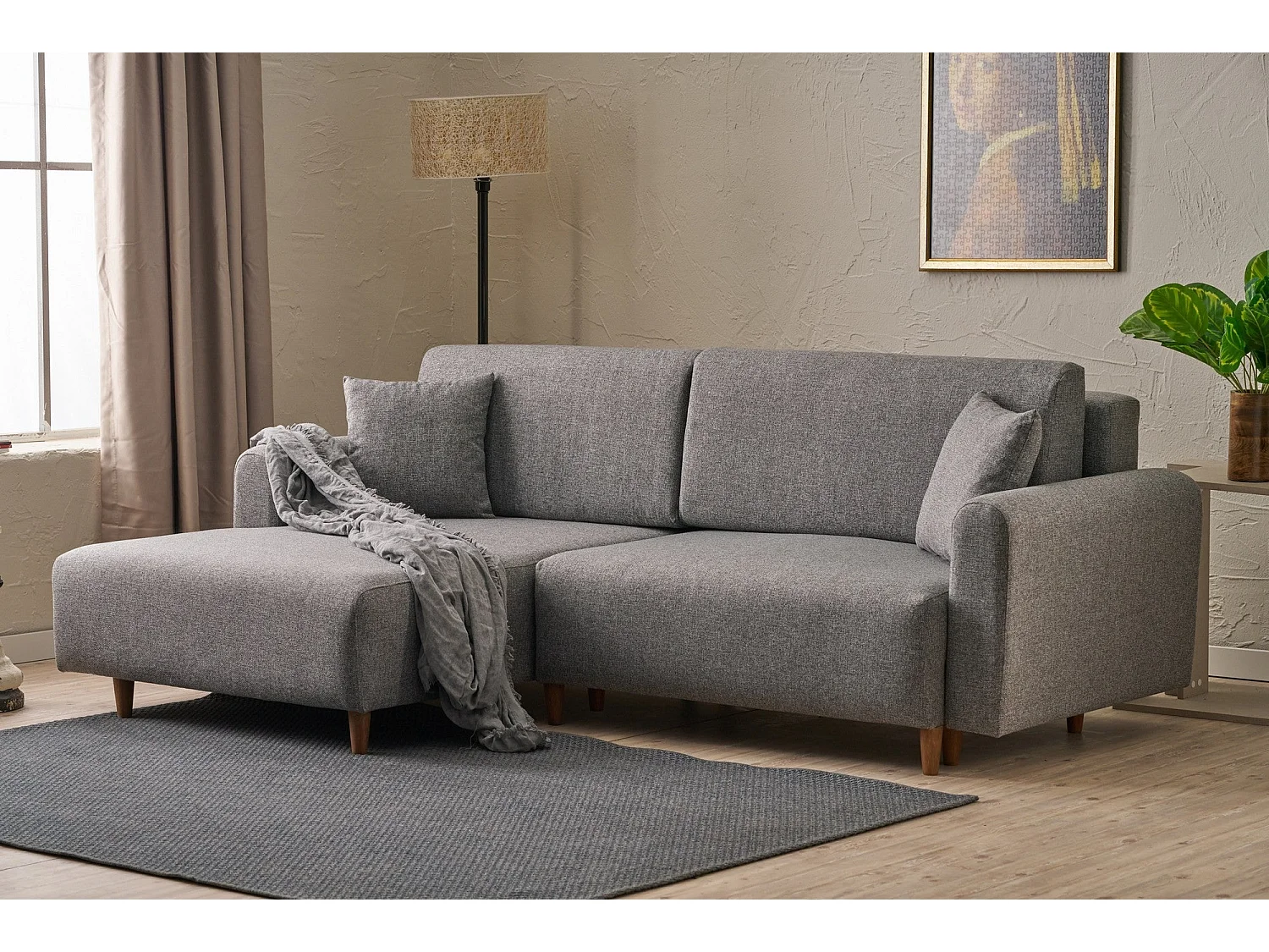 Canapé d'angle convertible méridienne à gauche en tissu L246 cm - MANE