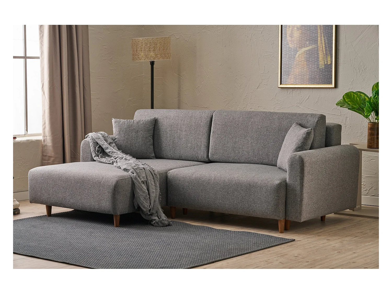 Canapé d'angle convertible méridienne à gauche en tissu L246 cm - MANE