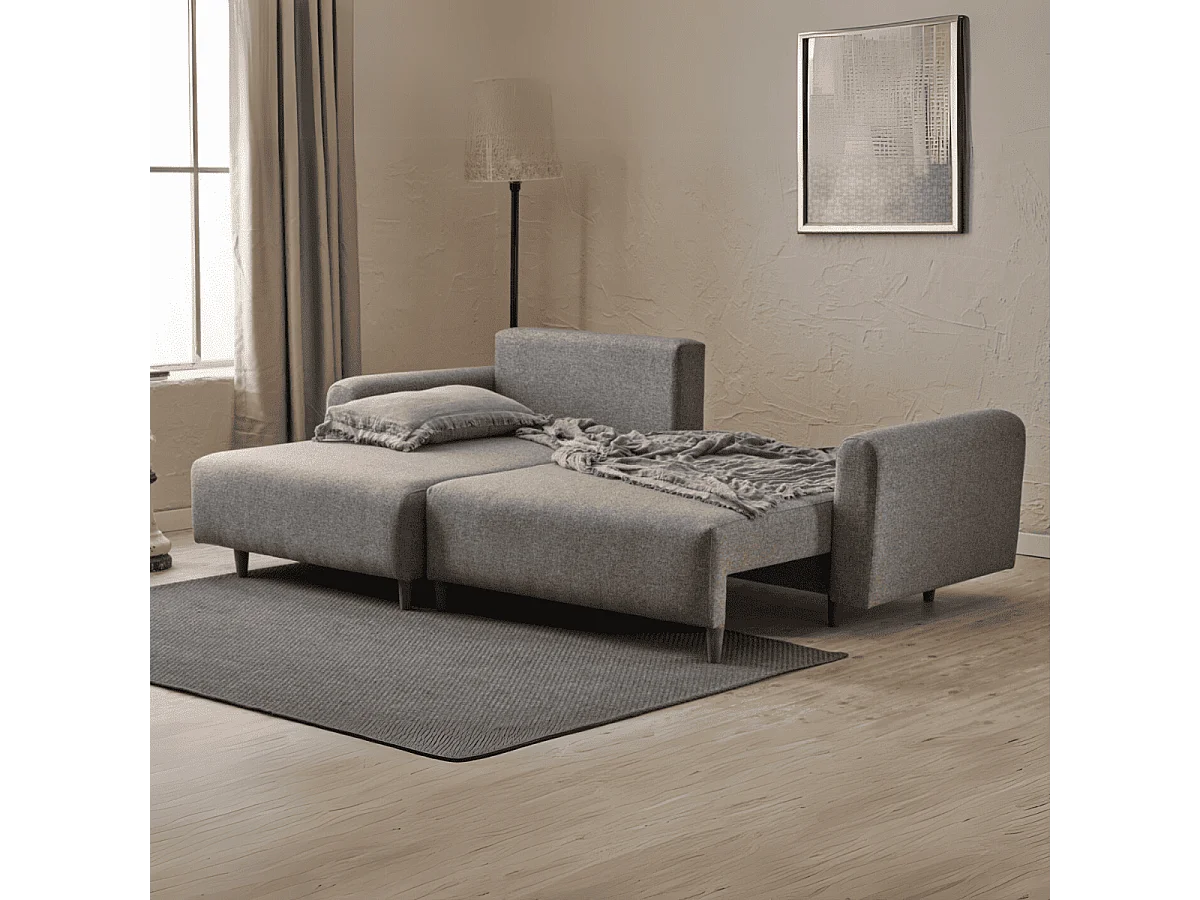 Sofá-Cama de Canto Mane Left em Cinza Elegante