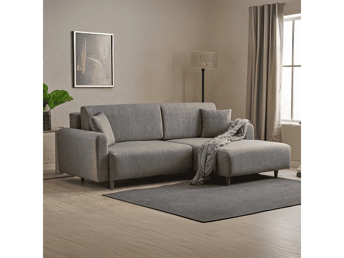 Canapé d'angle convertible méridienne à droite en tissu L246 cm - MANE