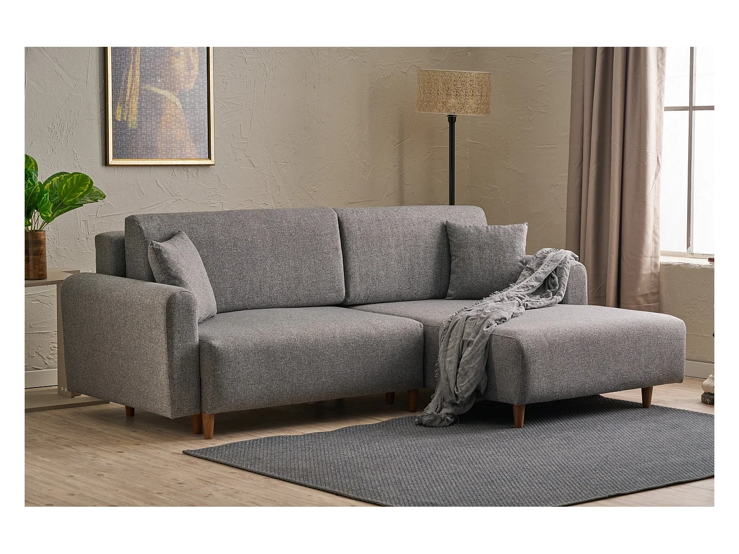 Canapé d'angle convertible méridienne à droite en tissu L246 cm - MANE