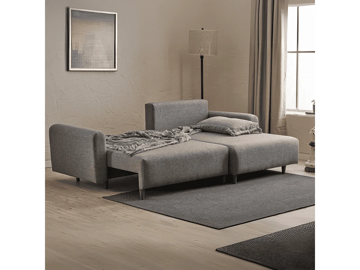 Canapé d'angle convertible méridienne à droite en tissu L246 cm - MANE