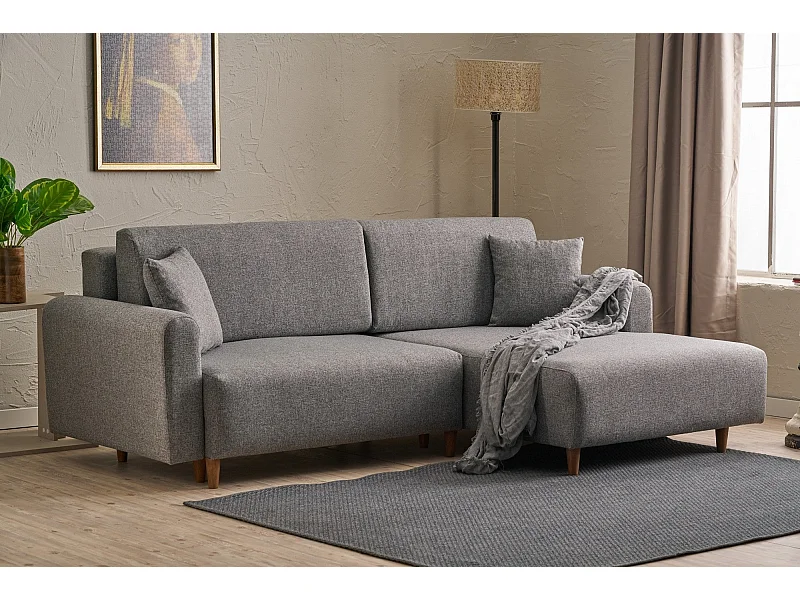 Sofá-Cama de Canto Elegante em Cinza - Conforto e Estilo para Sua Sala de Estar