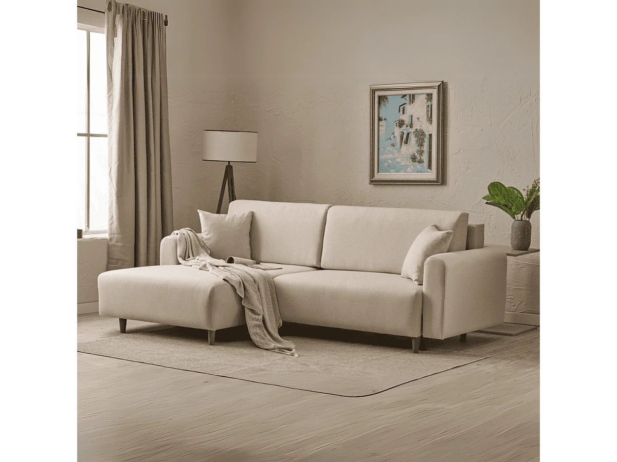 Canapé d'angle convertible méridienne à gauche en tissu L246 cm - MANE