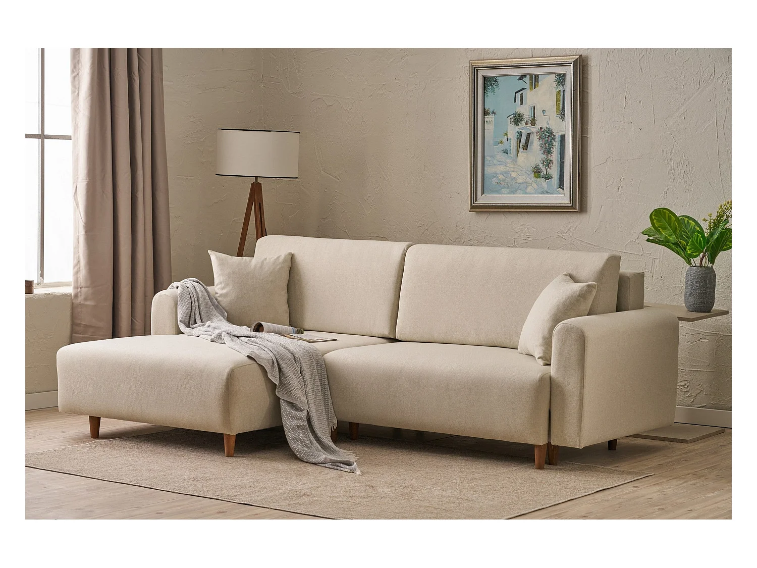 Canapé d'angle convertible méridienne à gauche en tissu L246 cm - MANE