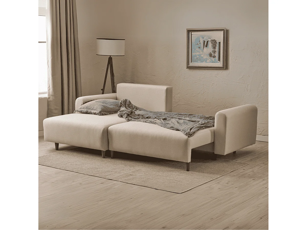 Canapé d'angle convertible méridienne à gauche en tissu L246 cm - MANE