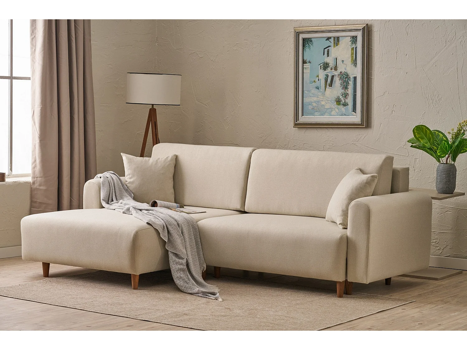 Canapé d'angle convertible méridienne à gauche en tissu L246 cm - MANE