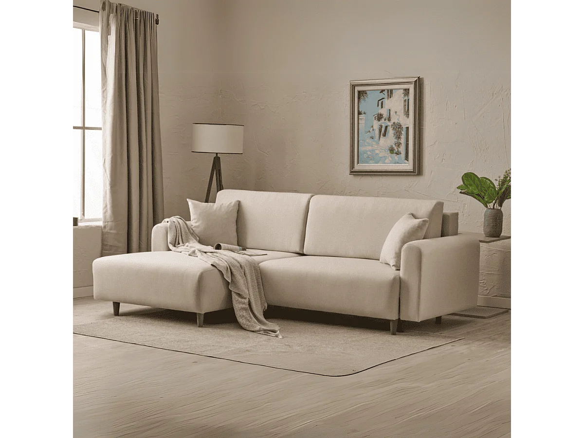 Sofá-Cama de Canto Creme - Estilo e Conforto para Sua Sala de Estar
