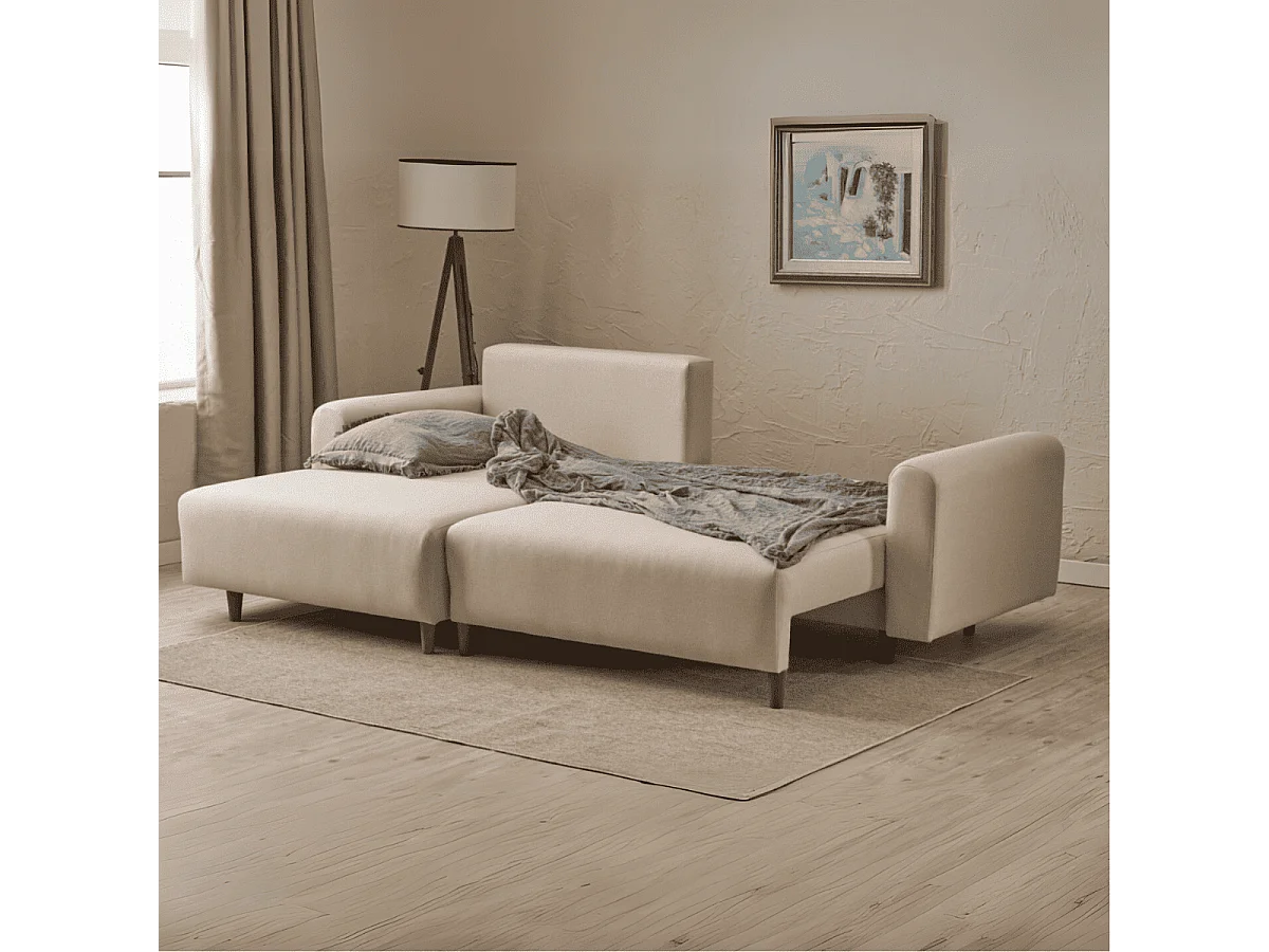 Sofá-Cama de Canto Creme - Estilo e Conforto para Sua Sala de Estar