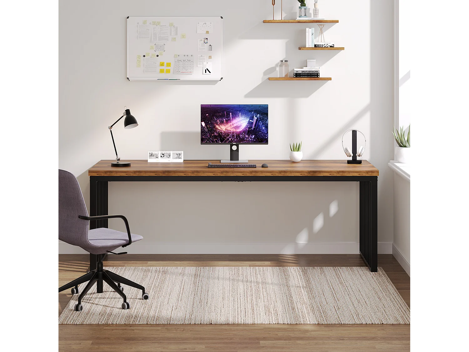 Bureau d'ordinateur, 180 cm Grand Bureau, Poste de Travail pour Bureau à Domicile, Table de conférence, Marron (sans Chaise)