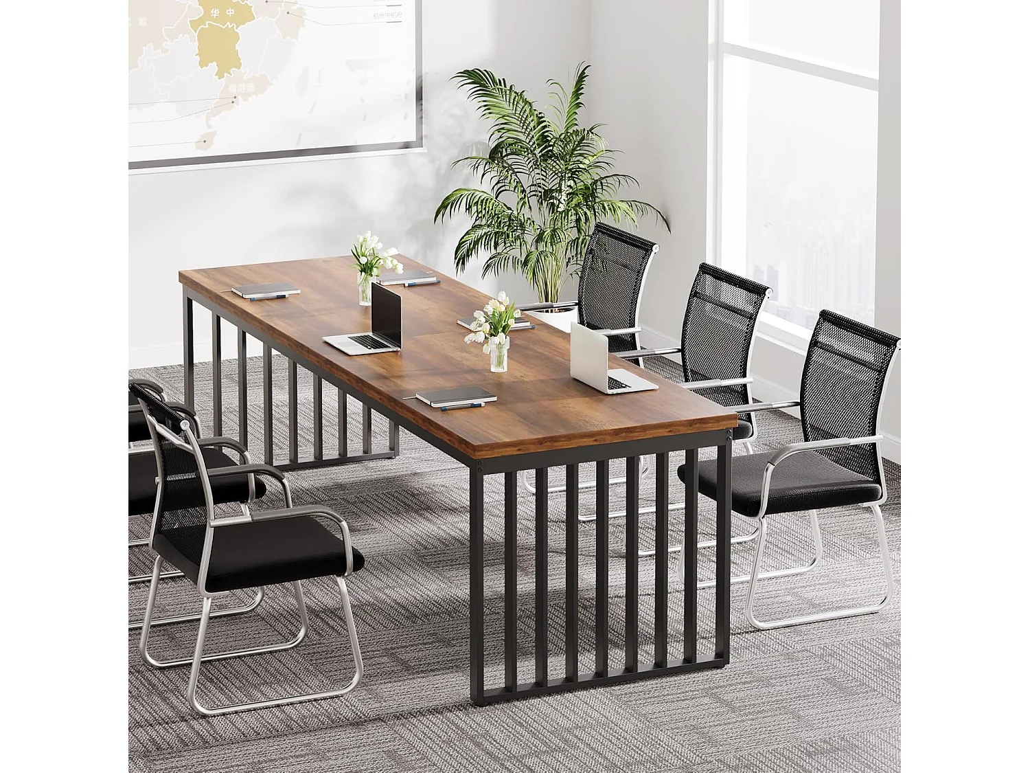 Bureau d'ordinateur, 180 cm Grand Bureau, Poste de Travail pour Bureau à Domicile, Table de conférence, Marron (sans Chaise)