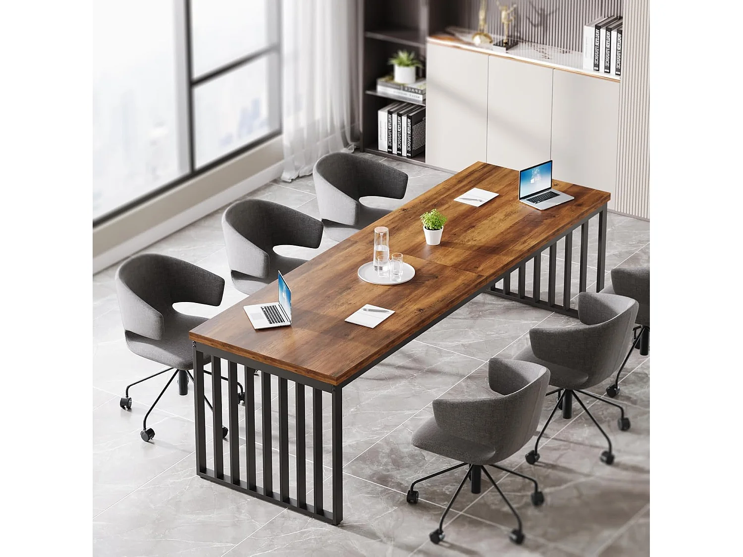 Bureau d'ordinateur, 180 cm Grand Bureau, Poste de Travail pour Bureau à Domicile, Table de conférence, Marron (sans Chaise)