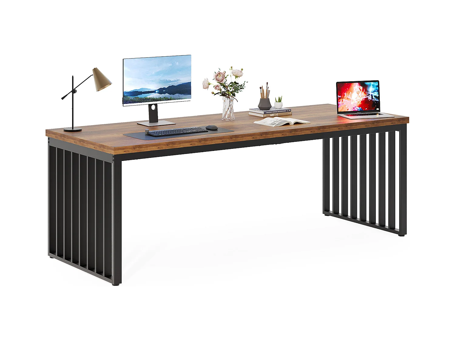 Bureau d'ordinateur, 180 cm Grand Bureau, Poste de Travail pour Bureau à Domicile, Table de conférence, Marron (sans Chaise)