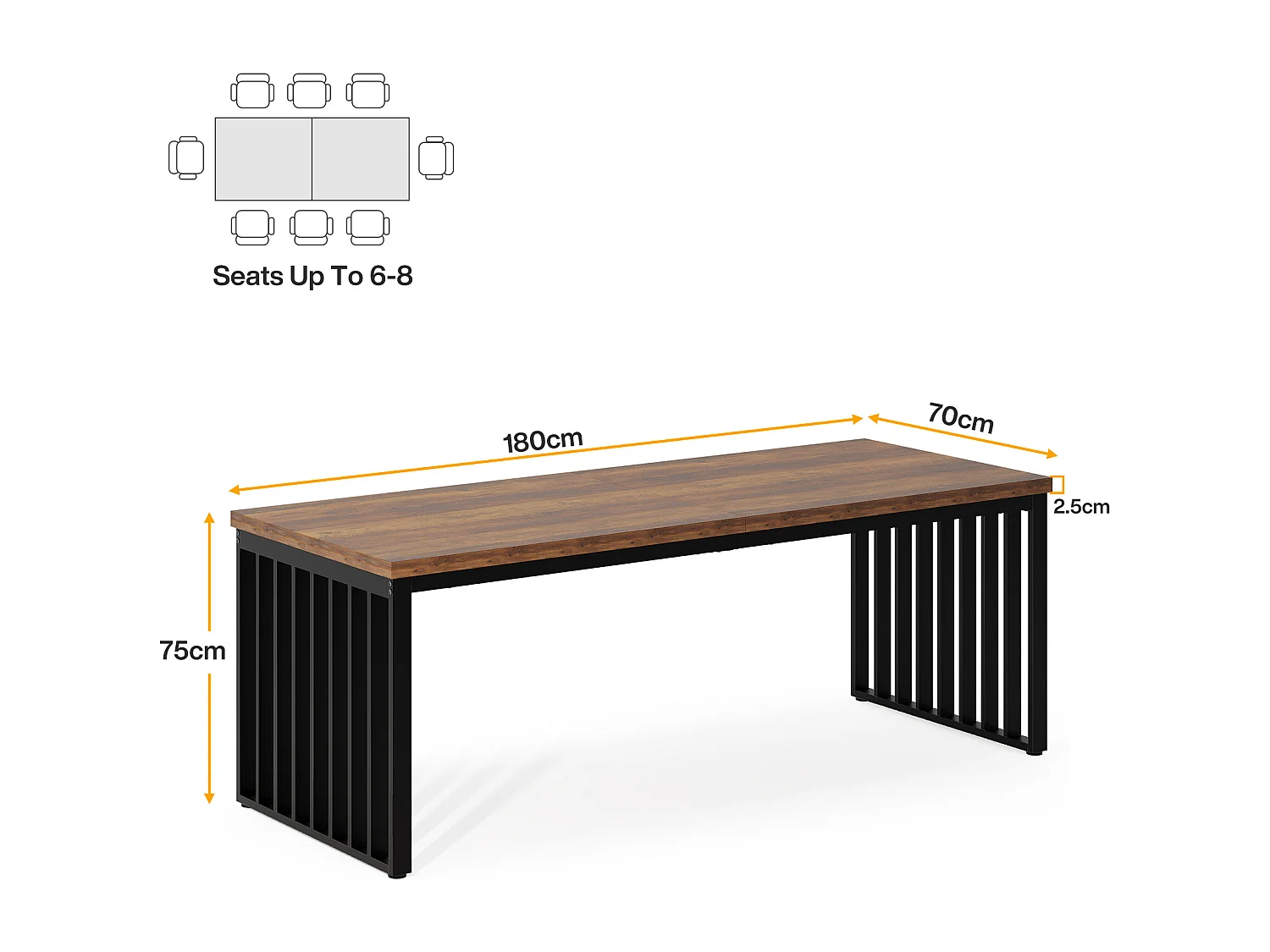 Bureau d'ordinateur, 180 cm Grand Bureau, Poste de Travail pour Bureau à Domicile, Table de conférence, Marron (sans Chaise)