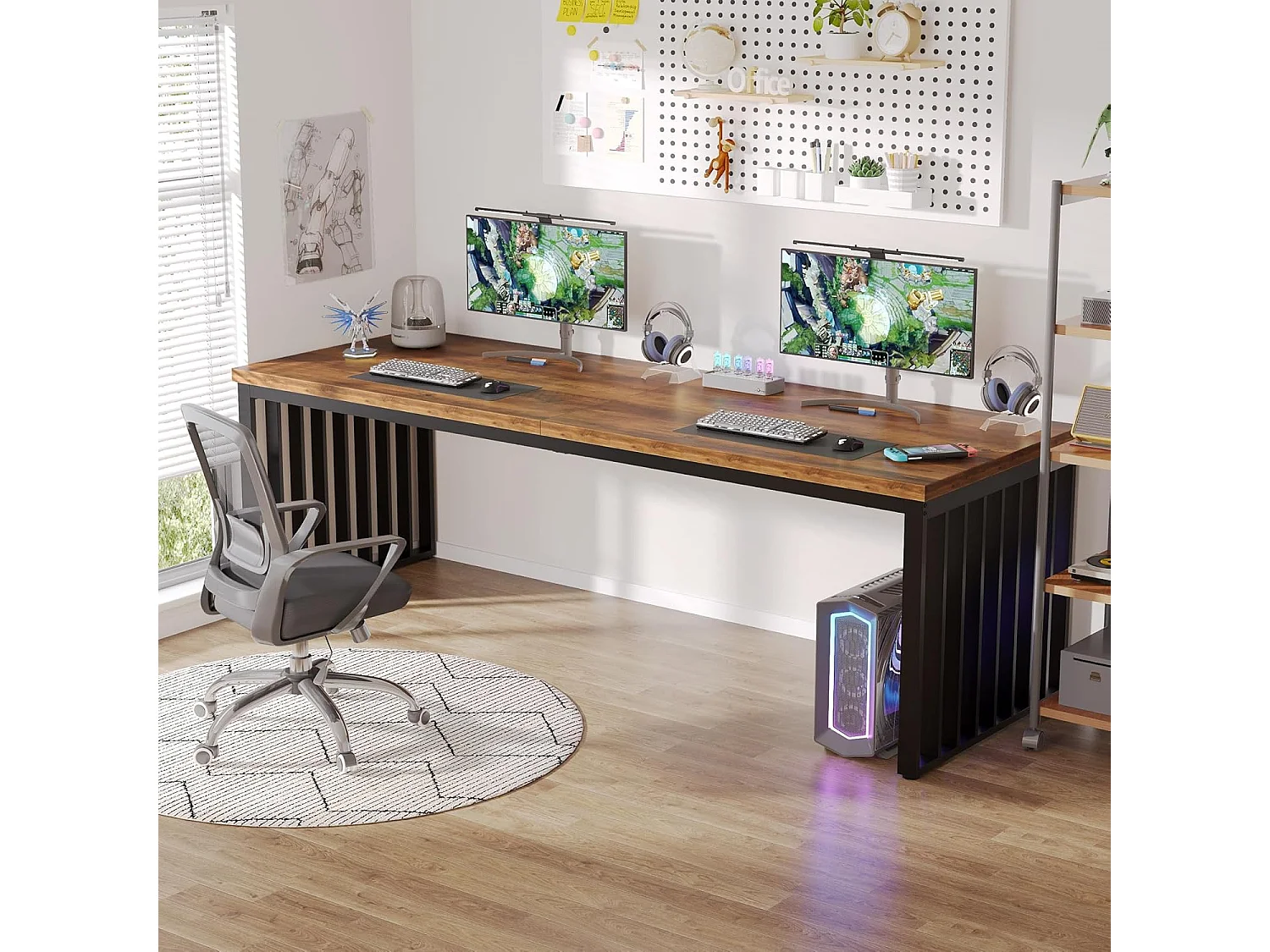 Bureau d'ordinateur, 180 cm Grand Bureau, Poste de Travail pour Bureau à Domicile, Table de conférence, Marron (sans Chaise)