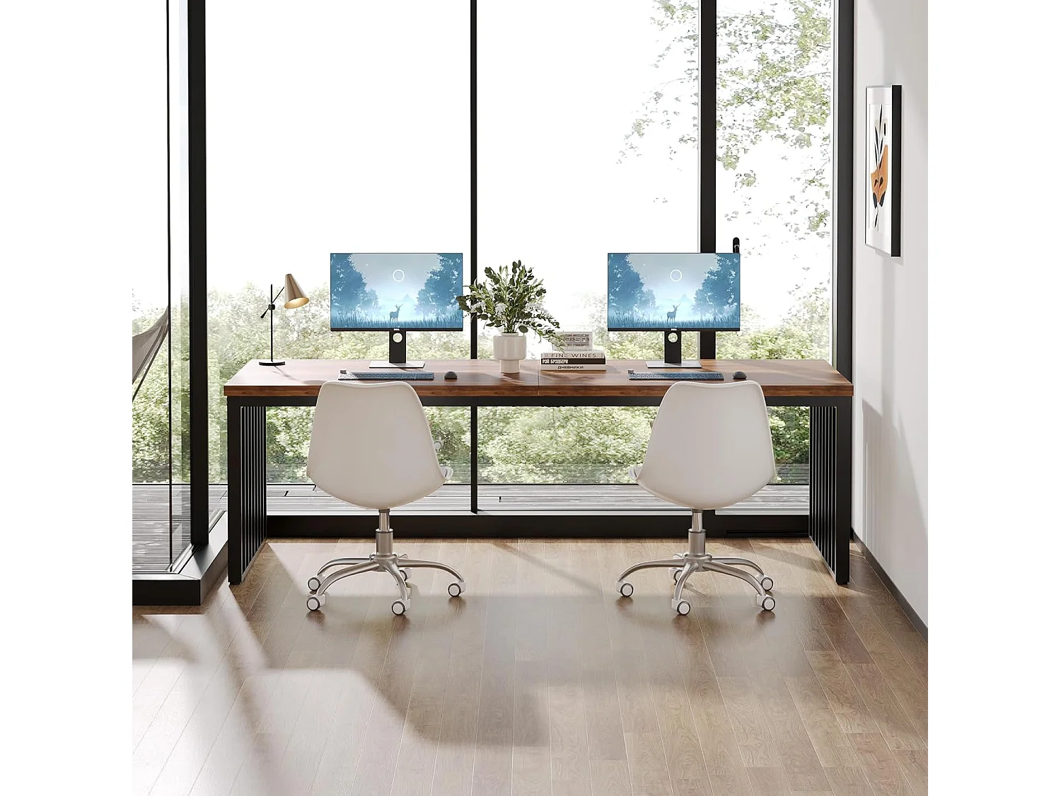 Bureau d'ordinateur, 180 cm Grand Bureau, Poste de Travail pour Bureau à Domicile, Table de conférence, Marron (sans Chaise)